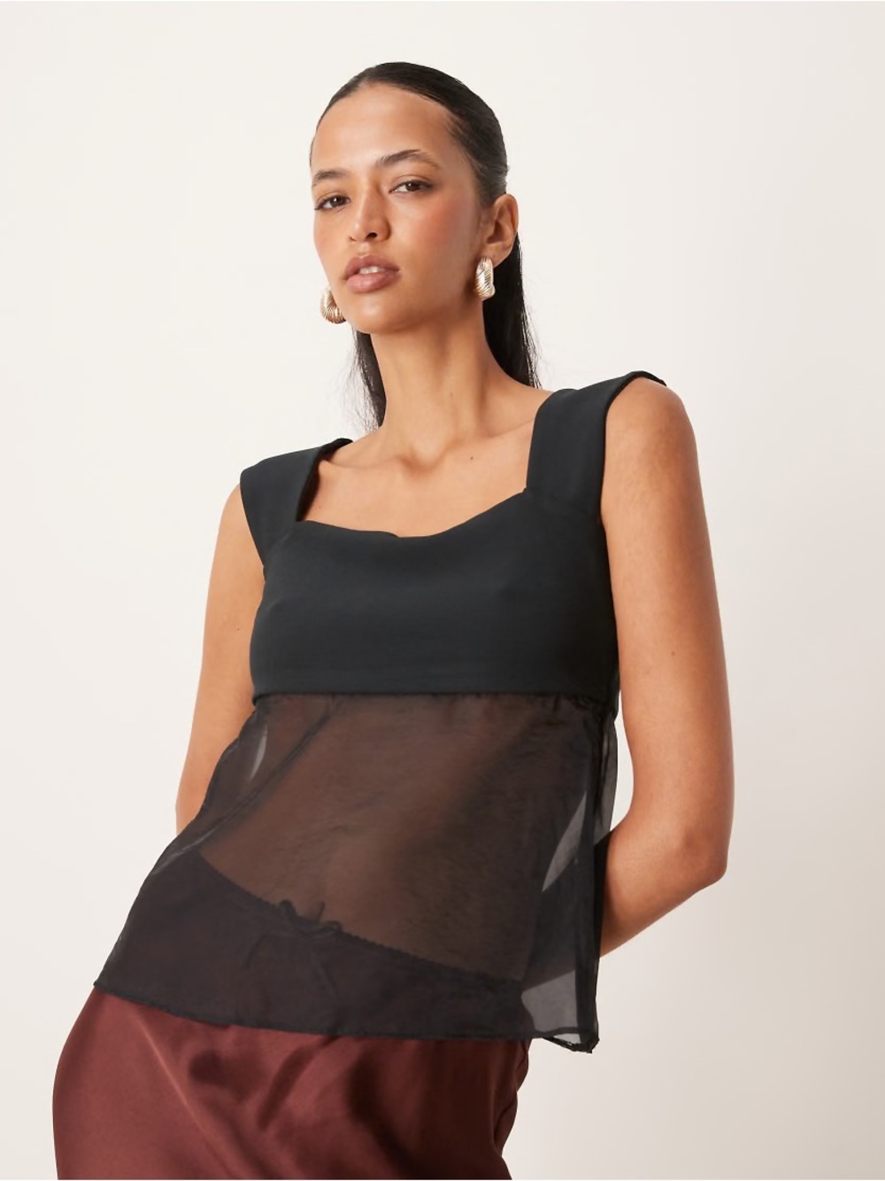 ABERCROMBIE & FITCH Sheer Babydoll Cami Top In Black